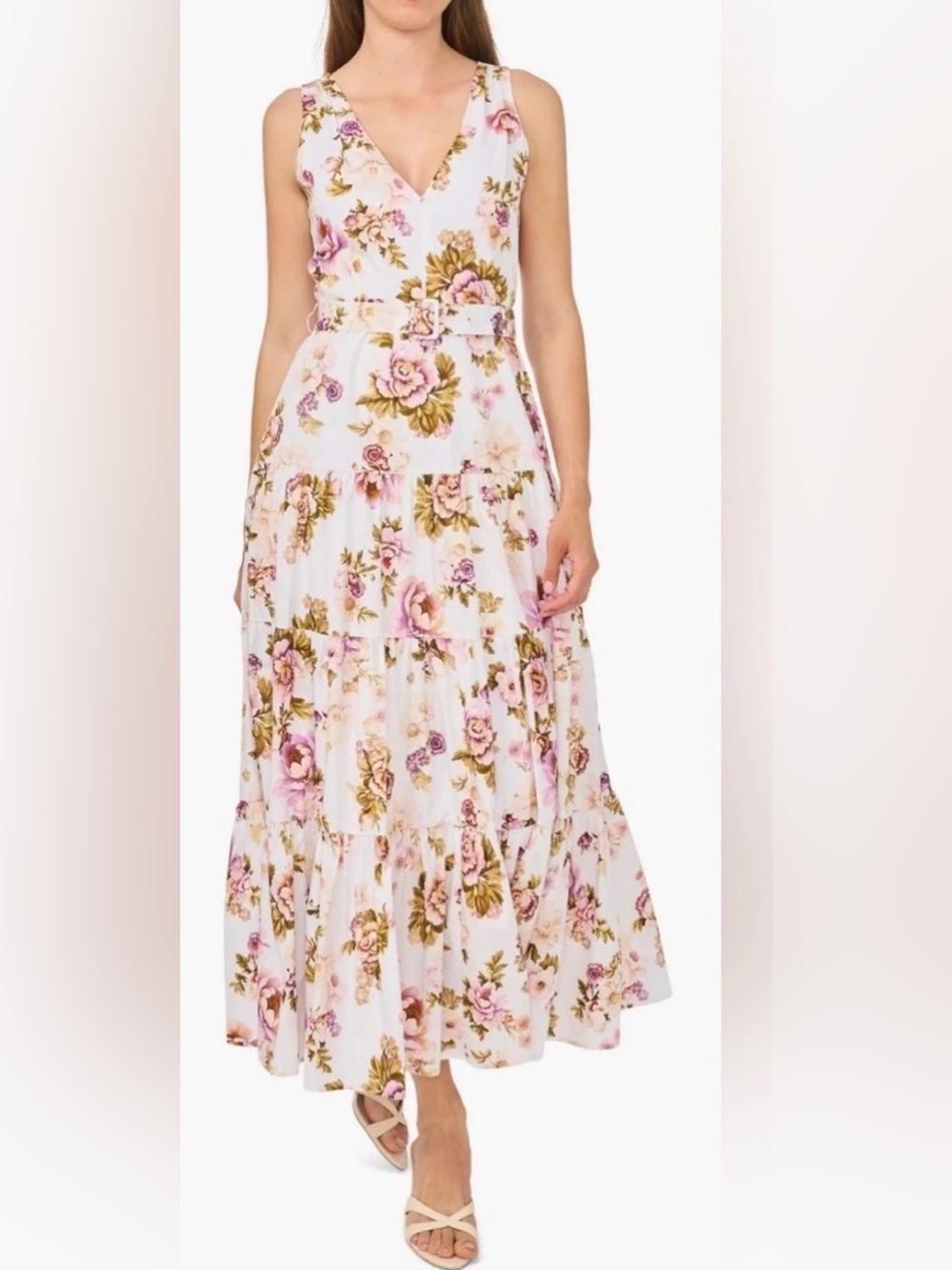 Ted Baker White Maxi Dress with Pink Floral Print